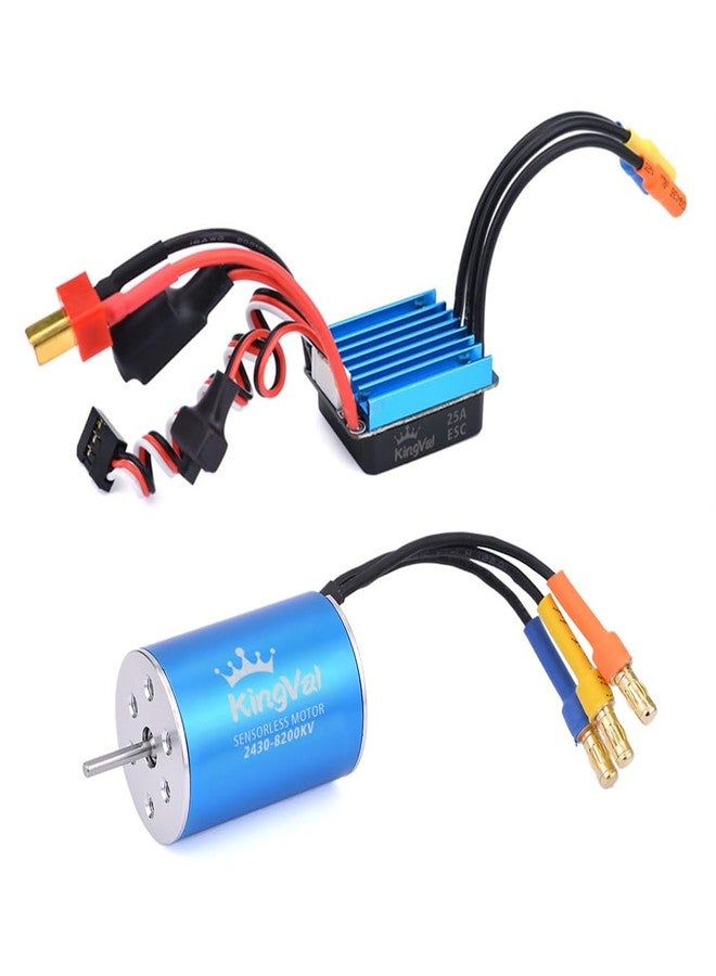 KingVal Replacement 2430 8200KV Waterproof Sensorless Brushless Motor Shaft 2mm with 25A Brushless ESC Combo for 1/16 1/18 RC Car - Image 1
